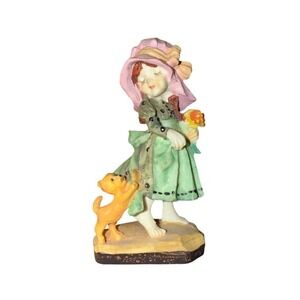 Vintage Sarah Kay Take Me Along Girl with Cat Figurine Hand-Painted 4.5 in